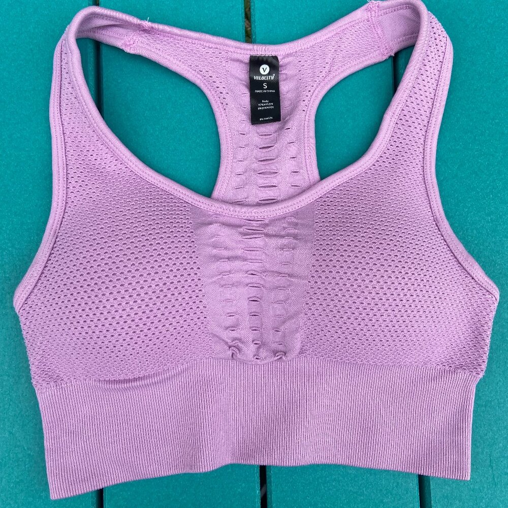 NWOT Velocity padded sports bra. Firm support, size Small. Lilac/purple color.